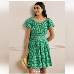 Boden Green Scoop Neck Embroidered Dress
